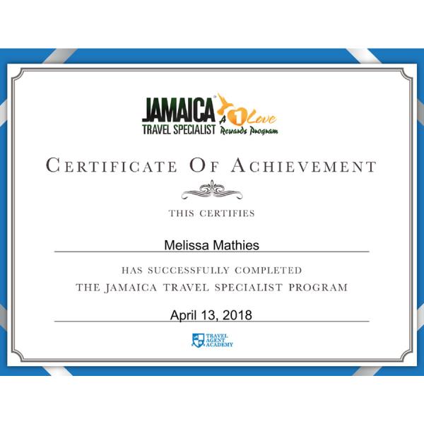 Jamaica Travel Specialist Certificate-WEB